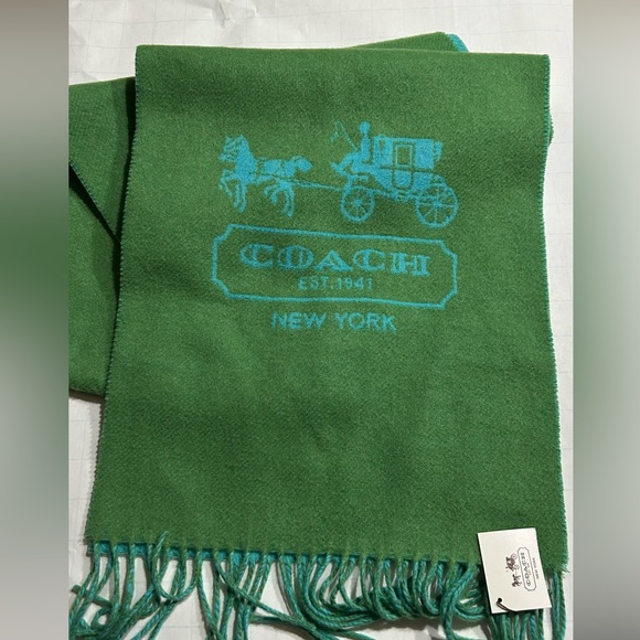 NWT Coach Cashmere Scarf, Horse and Carriage Logo, Tassel 83138, MSRP $198 - Picture 4 of 10